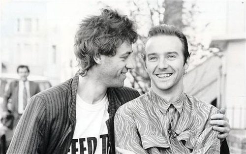 Bob Geldof (left) And Midge Ure At The Making Of Charity Christmas Record For The Ethiopian Appeal 'do They Know It's Christmas' With Other Pop Stars Under The Name Band Aid. 1984...Mandatory Credit: Photo by David Crump / Chris Barham / Daily Mail / Rex Features (1035676a) Bob Geldof (left) And Midge Ure At The Making Of Charity Christmas Record For The Ethiopian Appeal 'do They Know It's Christmas' With Other Pop Stars Under The Name Band Aid. 1984 Bob Geldof (left) And Midge Ure At The Making Of Charity Christmas Record For The Ethiopian Appeal 'do They Know It's Christmas' With Other Pop Stars Under The Name Band Aid. 1984